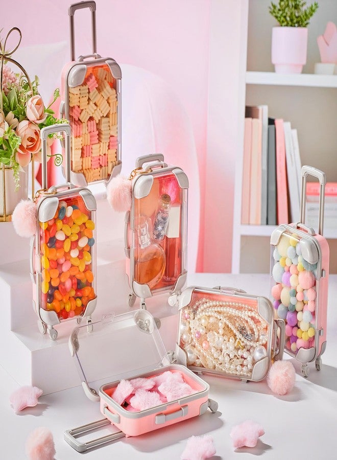 LemonRoad 36 Pcs Mini Suitcase Party Favor Box with Plush Ball Keychains and Hair Clips 6.69 x 3.74 x 1.97 Inches Clear Mini Suitcase Gift Box for Travel Baby Shower Wedding Holiday(Pink) - Image 3